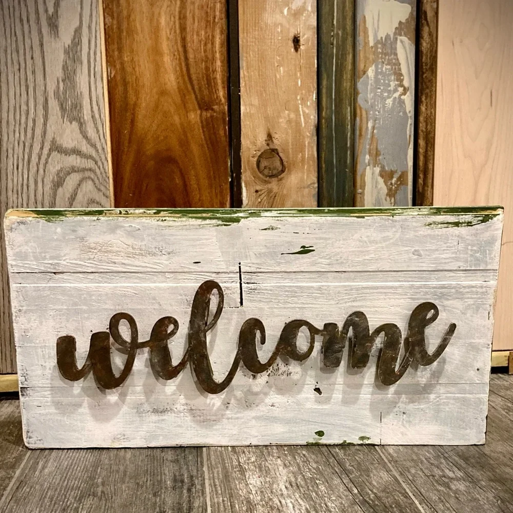 NWT! handmade shabby chic wood WELCOME sign